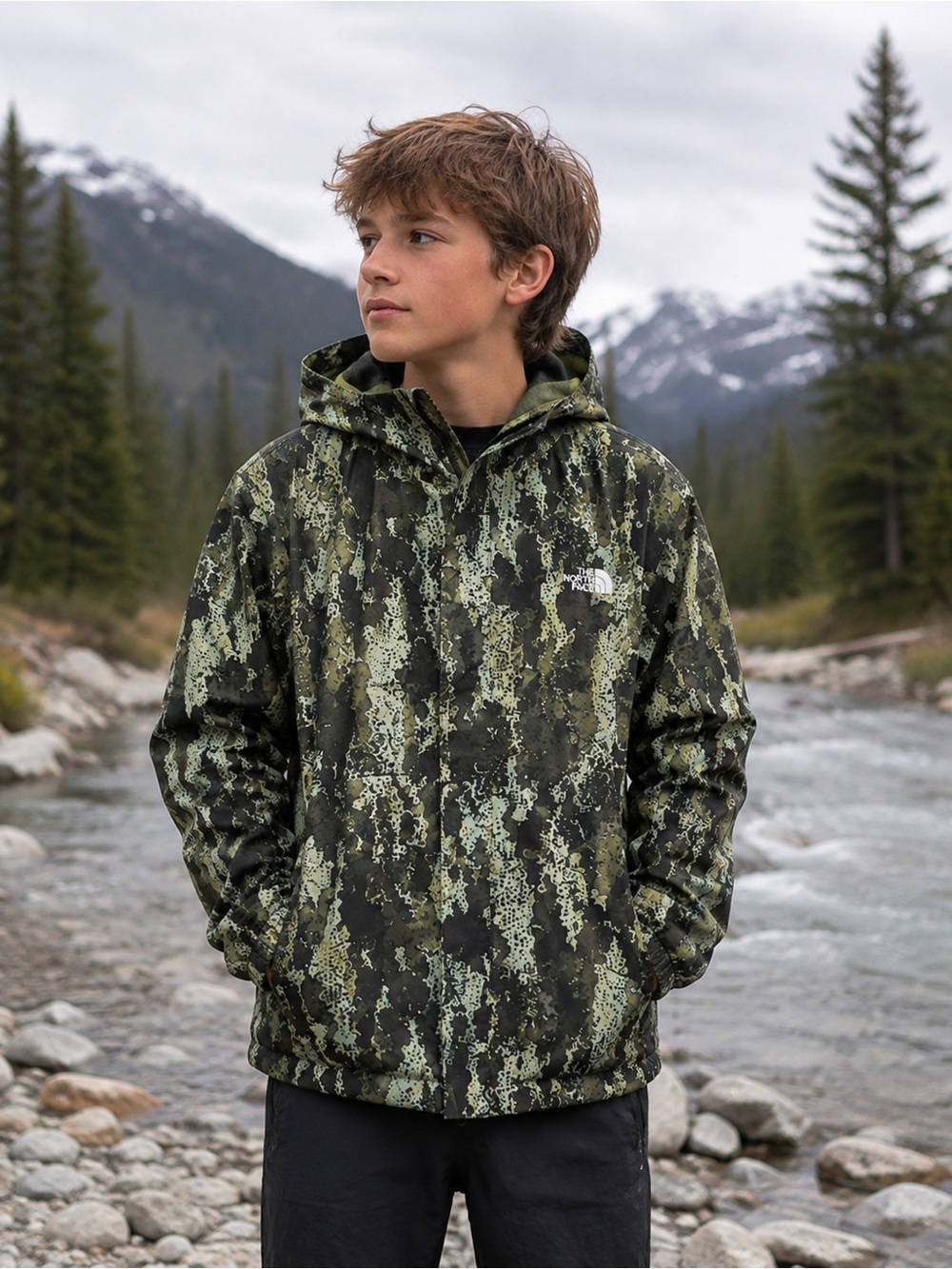 The North Face Boys XL 14/16 DryVent Camo Hooded Rain Jacket